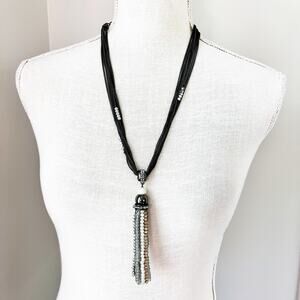 NEW Chico's Black Beaded Tassel Necklace